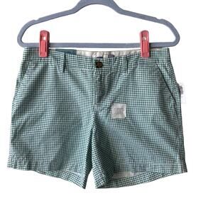 Old Navy Green Gingham Plaid Cotton Mid-Rise Shorts Size 2 5"